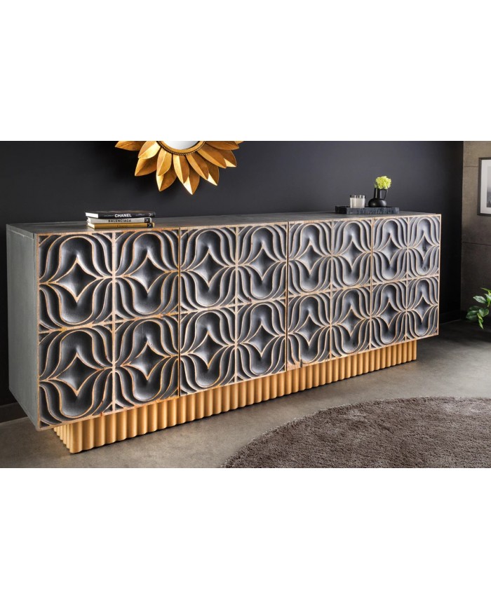 Commode buffet en bois massif de manguier avec reliefs en 3D 180 cm IMPERIUM