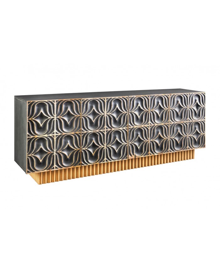 Commode buffet en bois massif de manguier avec reliefs en 3D 180 cm IMPERIUM
