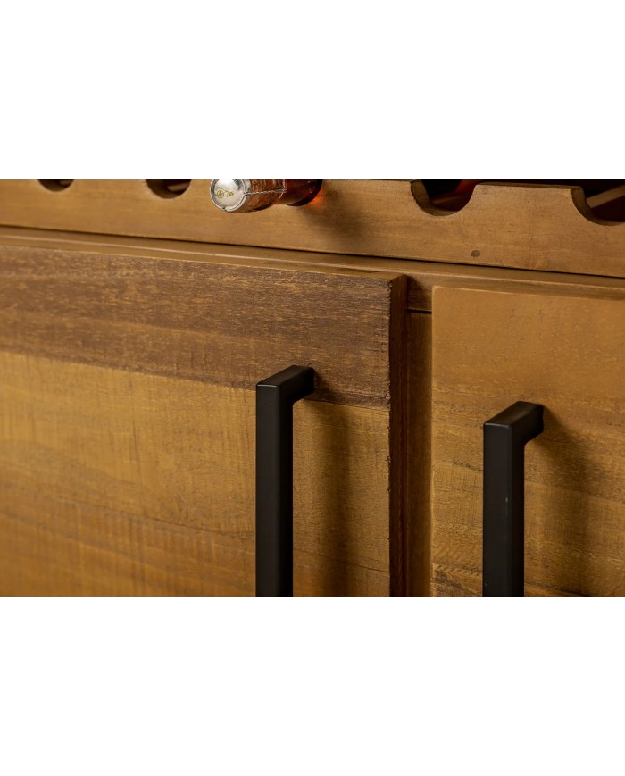Commode buffet en bois massif de pin & métal noir 195 cm ELDERWOOD