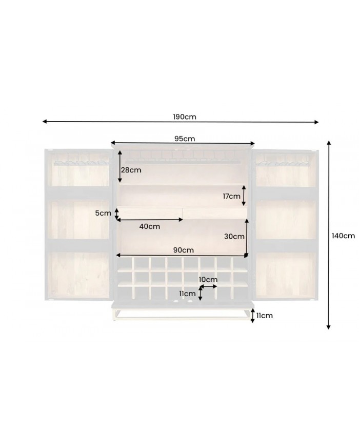 Bar buffet bois de manguier design avec tiroirs, porte verre et porte bouteille 140 cm AMMONIS