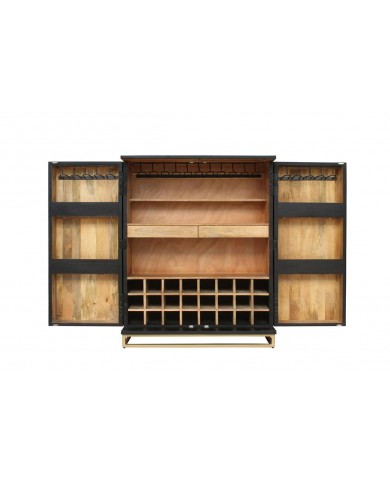 Bar buffet bois de manguier design avec tiroirs, porte verre et porte bouteille 140 cm AMMONIS