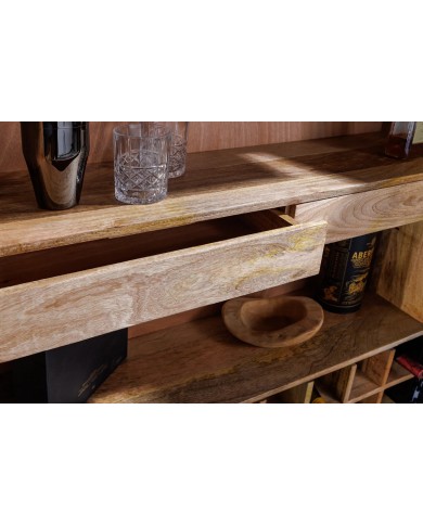 Bar buffet bois de manguier design avec tiroirs, porte verre et porte bouteille 140 cm AMMONIS