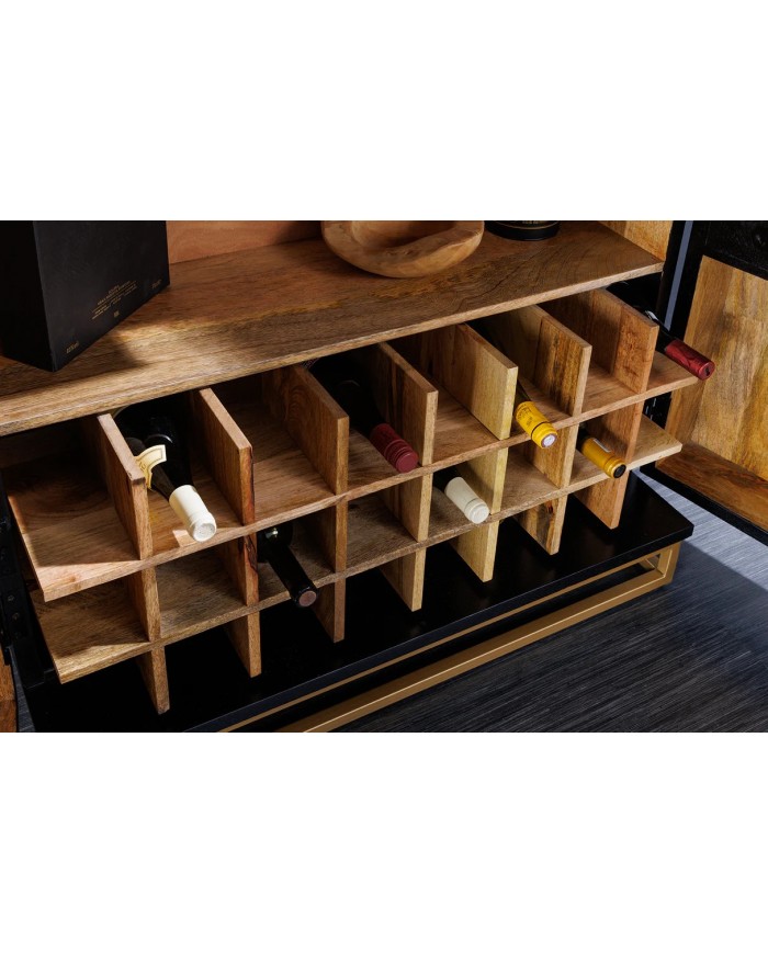 Bar buffet bois de manguier design avec tiroirs, porte verre et porte bouteille 140 cm AMMONIS