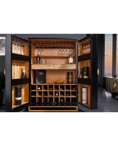Bar buffet bois de manguier design avec tiroirs, porte verre et porte bouteille 140 cm AMMONIS