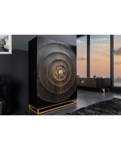Bar buffet bois de manguier design avec tiroirs, porte verre et porte bouteille 140 cm AMMONIS