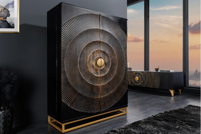 Bar buffet bois de manguier design avec tiroirs, porte verre et porte bouteille 140 cm AMMONIS