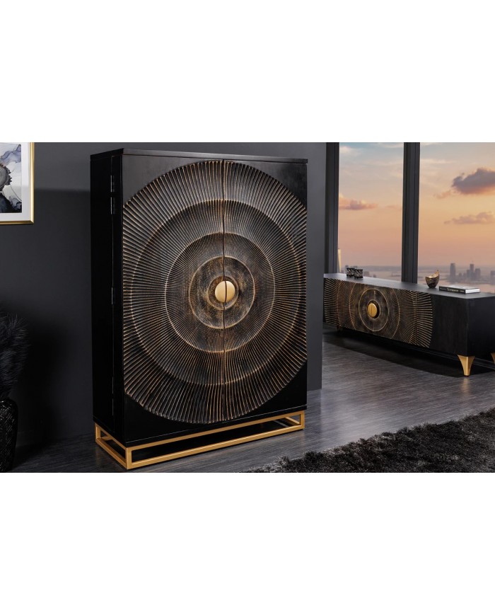 Bar buffet bois de manguier design avec tiroirs, porte verre et porte bouteille 140 cm AMMONIS