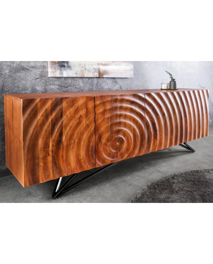 Commode buffet en bois massif de manguier 4 portes 180 cm ZEN DROP