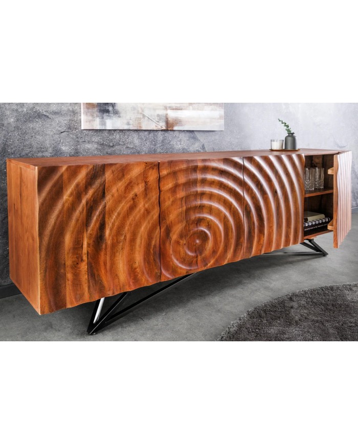 Commode buffet en bois massif de manguier 4 portes 180 cm ZEN DROP
