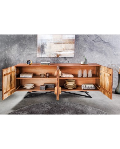 Commode buffet en bois massif de manguier 4 portes 180 cm ZEN DROP
