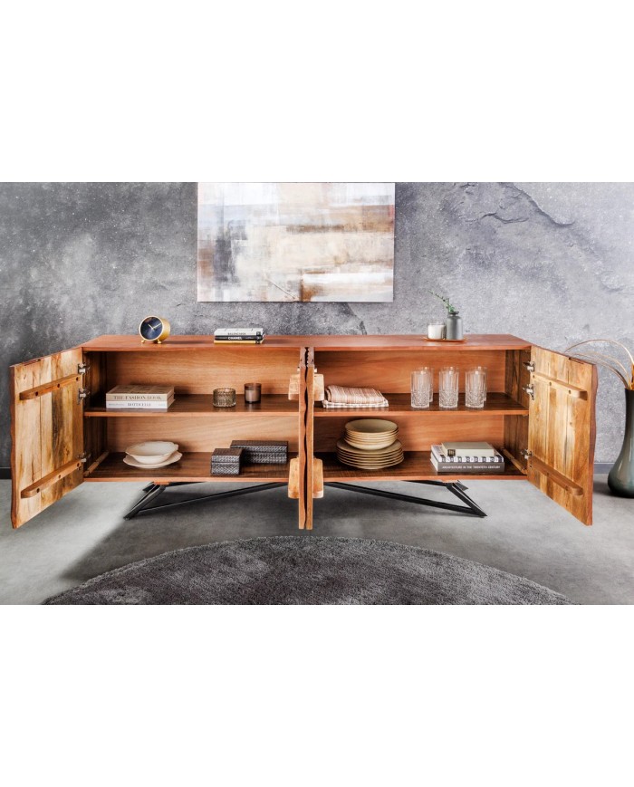 Commode buffet en bois massif de manguier 4 portes 180 cm ZEN DROP