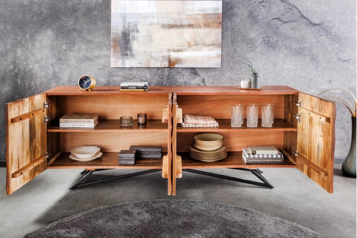 Commode buffet en bois massif de manguier 4 portes 180 cm ZEN DROP