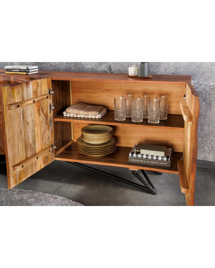 Commode buffet en bois massif de manguier 4 portes 180 cm ZEN DROP