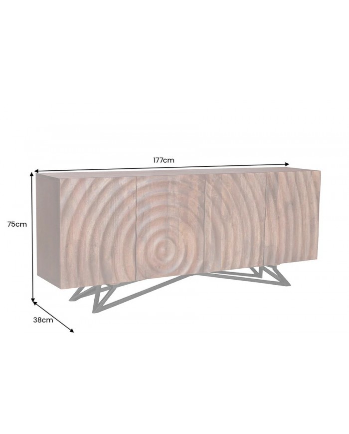 Commode buffet en bois massif de manguier 4 portes 180 cm ZEN DROP