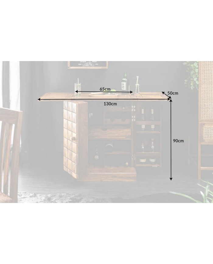 Bar bois pliant massif de sheesham naturel 130 cm TESSELA