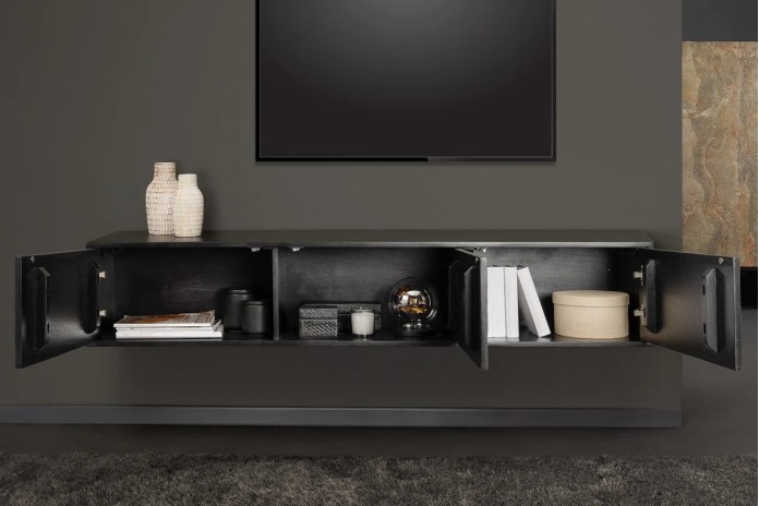 Meuble TV suspendu en bois d'acacia 160 cm MOUNTAIN STONE