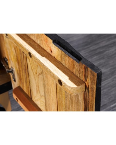 Meuble TV en bois de manguier noir sur pieds métal or 180 cm AMMONIS