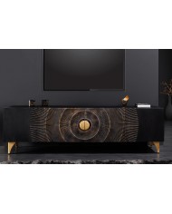Meuble TV en bois de manguier noir sur pieds métal or 180 cm AMMONIS