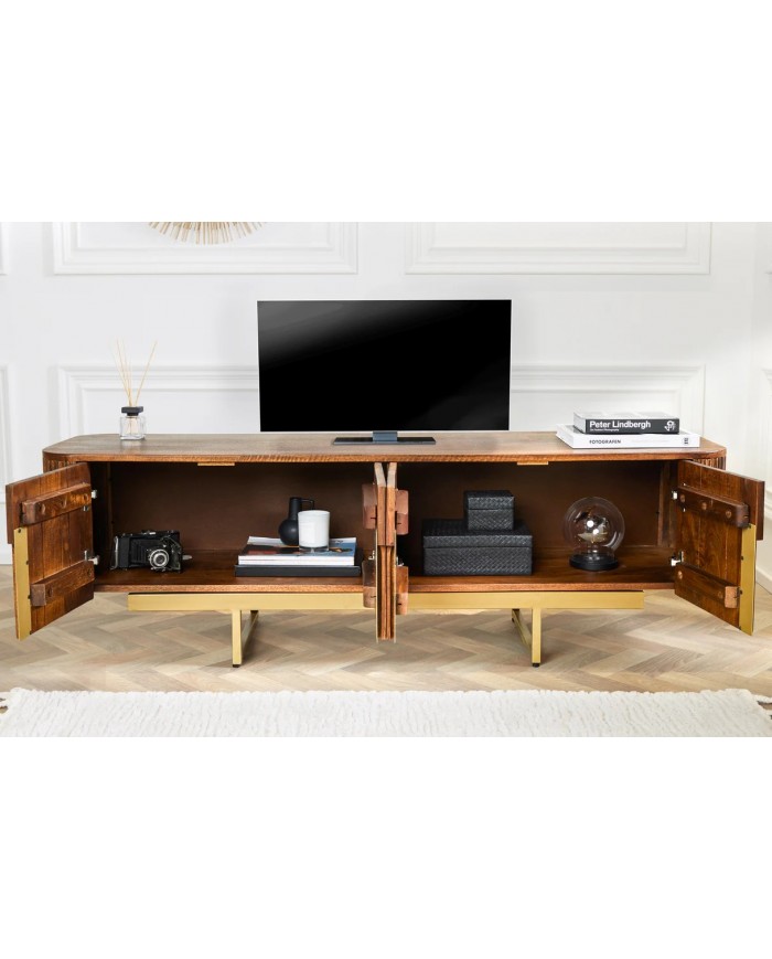 Meuble TV style rétro en bois de manguier 160 cm BELMOND