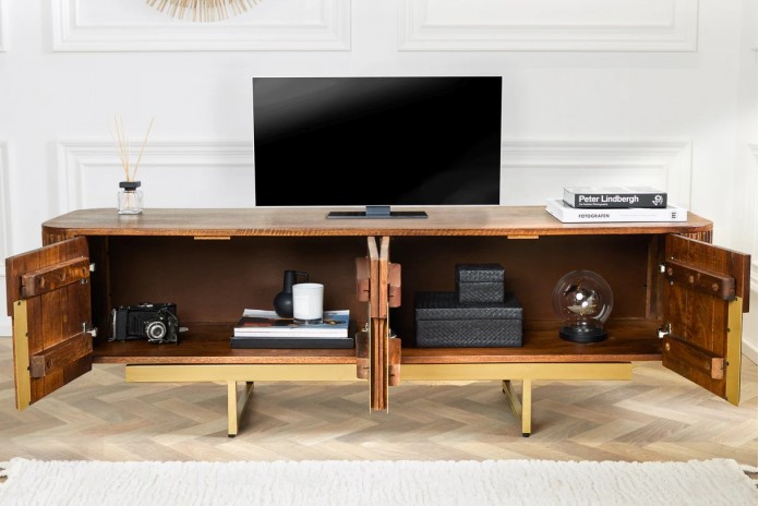 Meuble TV style rétro en bois de manguier 160 cm BELMOND