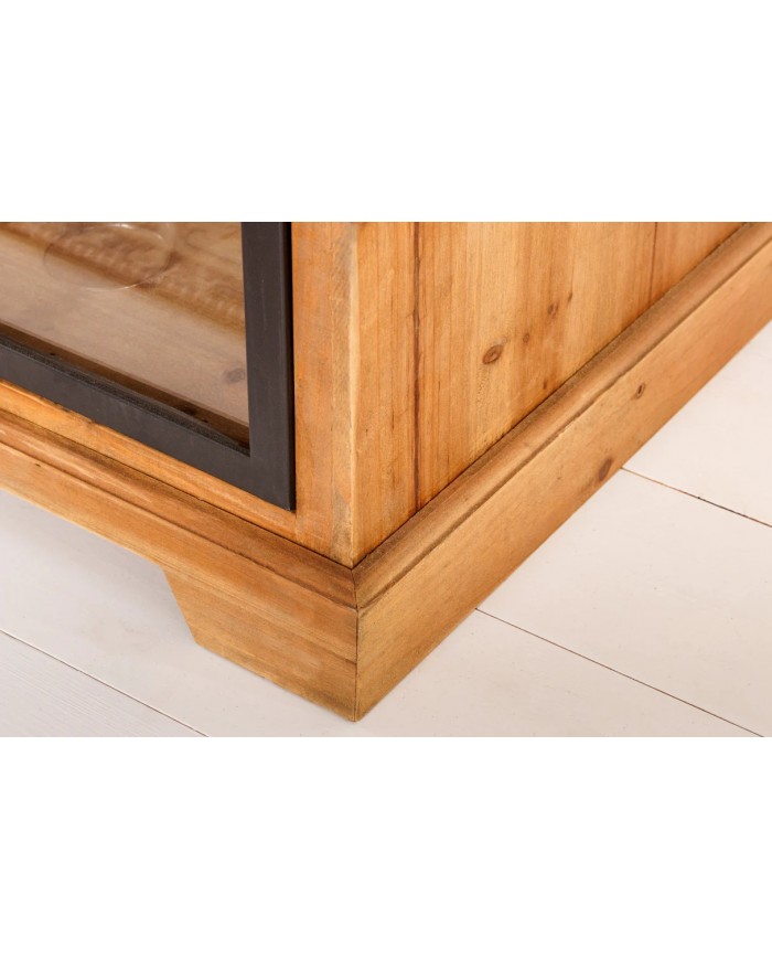 Meuble TV avec portes coulissantes et 1 tiroirs en bois de pin 160 cm RUSTIKA