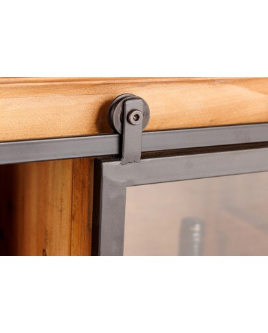 Meuble TV avec portes coulissantes et 1 tiroirs en bois de pin 160 cm RUSTIKA