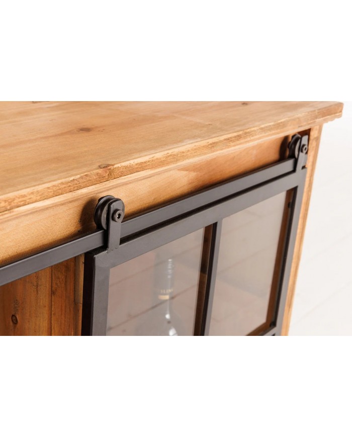 Meuble TV avec portes coulissantes et 1 tiroirs en bois de pin 160 cm RUSTIKA