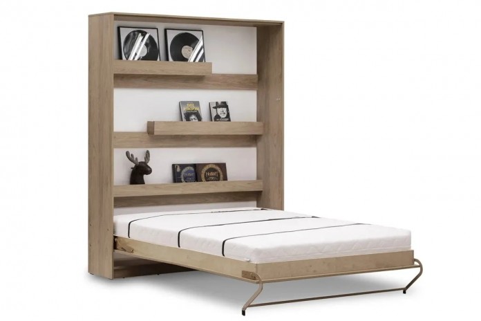 Armoire lit escamotable relevable vertical 140x200 cm chêne sonoma Premium