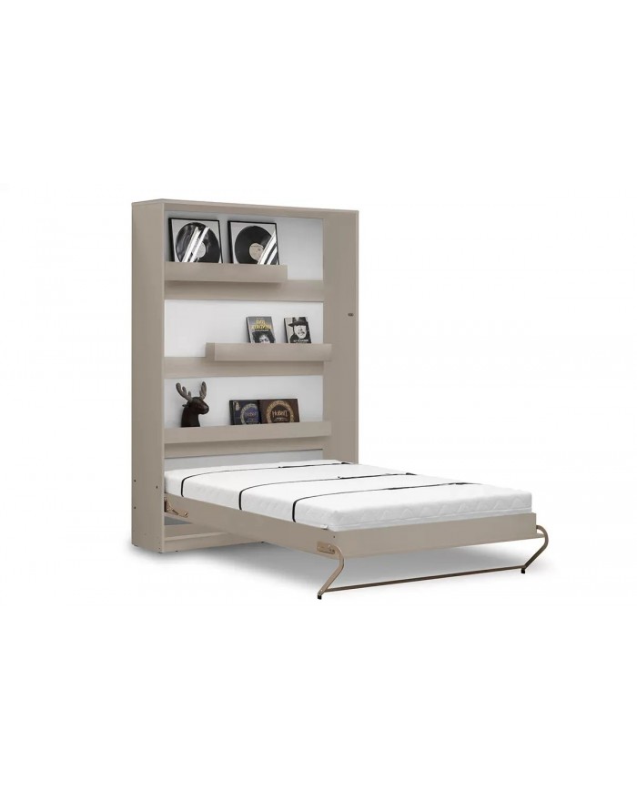 Armoire lit escamotable relevable vertical 140x200 cm taupe Premium