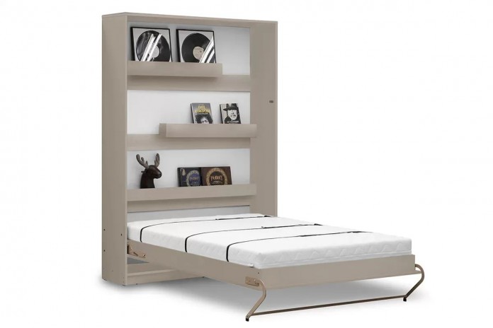 Armoire lit escamotable relevable vertical 140x200 cm taupe Premium