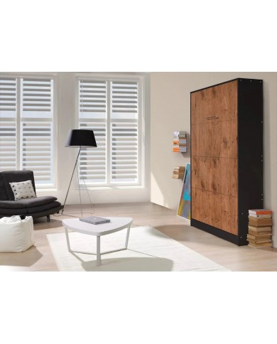 Armoire lit escamotable relevable vertical 140x200 cm chêne lancelot et noir Premium