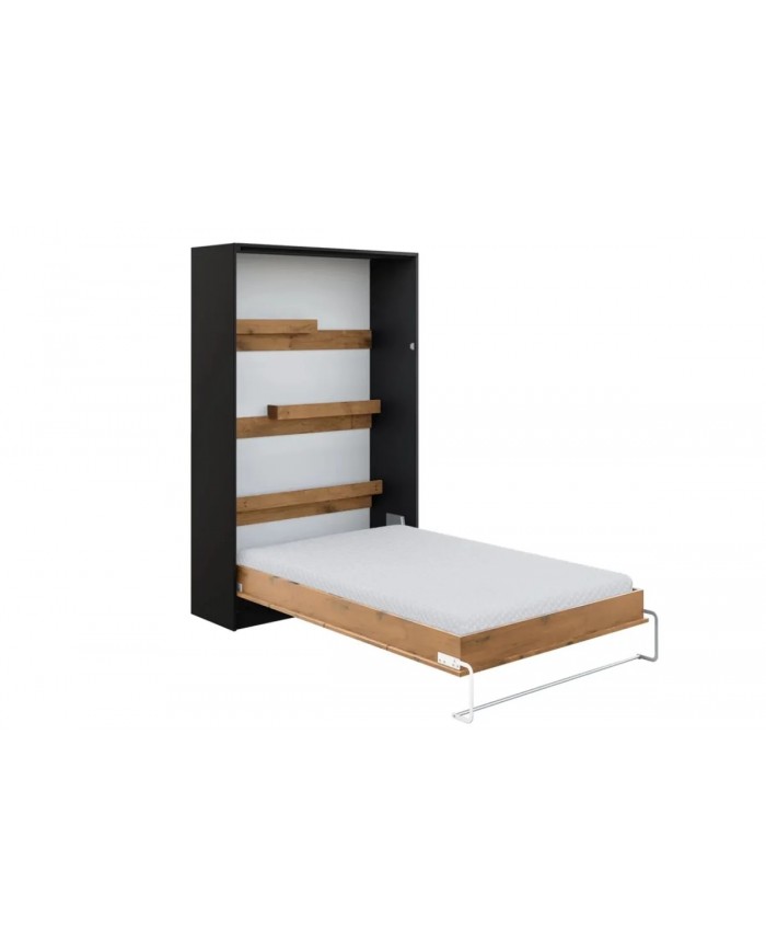 Armoire lit escamotable relevable vertical 140x200 cm chêne lancelot et noir Premium