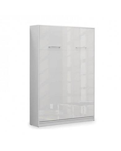 Armoire lit escamotable relevable vertical 140x200 cm blanc brillant Premium