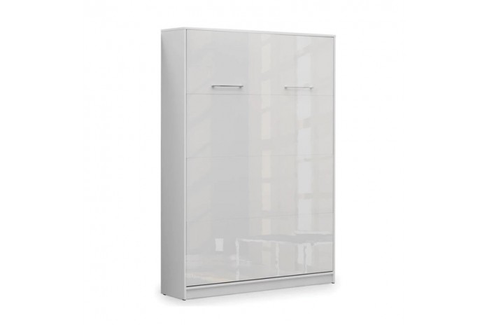 Armoire lit escamotable relevable vertical 140x200 cm blanc brillant Premium