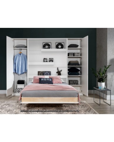 Armoire lit escamotable relevable vertical 140x200 cm blanc brillant Premium