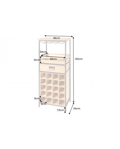 Bar étagère à vin 120cm pour 20 bouteilles et verres en bois de pin BLACK PEARL