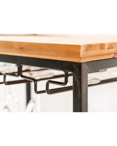 Bar étagère à vin 120cm pour 20 bouteilles et verres en bois de pin BLACK PEARL