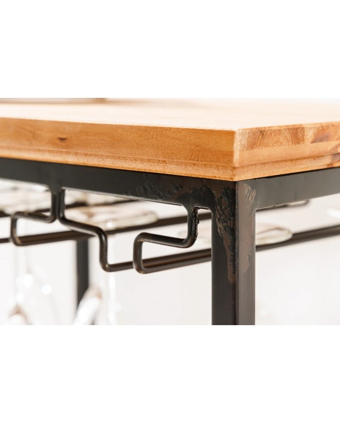 Bar étagère à vin 120cm pour 20 bouteilles et verres en bois de pin BLACK PEARL