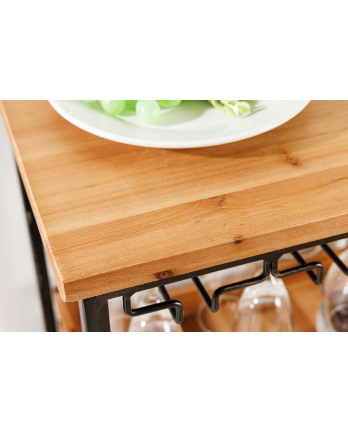 Bar étagère à vin 120cm pour 20 bouteilles et verres en bois de pin BLACK PEARL