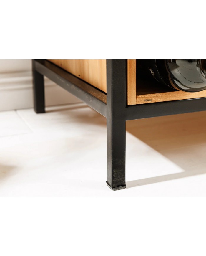 Bar étagère à vin 120cm pour 20 bouteilles et verres en bois de pin BLACK PEARL
