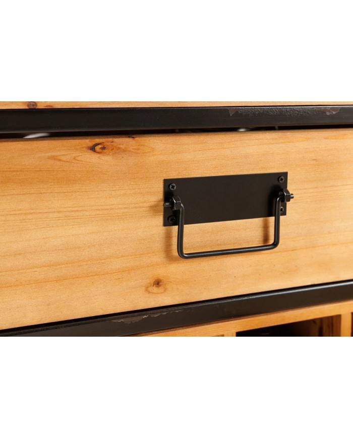 Bar étagère à vin 120cm pour 20 bouteilles et verres en bois de pin BLACK PEARL