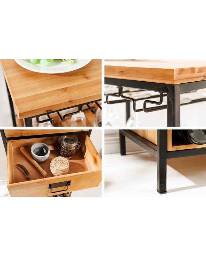 Bar étagère à vin 120cm pour 20 bouteilles et verres en bois de pin BLACK PEARL