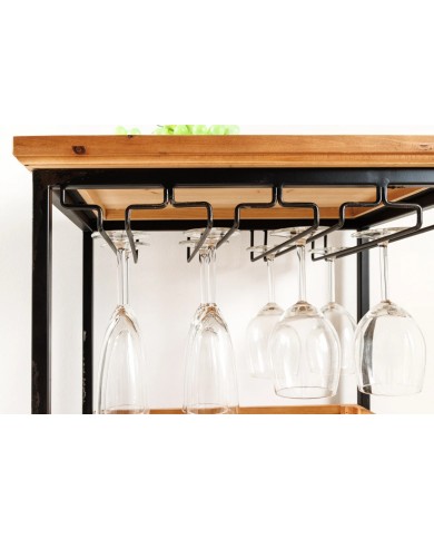 Bar étagère à vin 120cm pour 20 bouteilles et verres en bois de pin BLACK PEARL