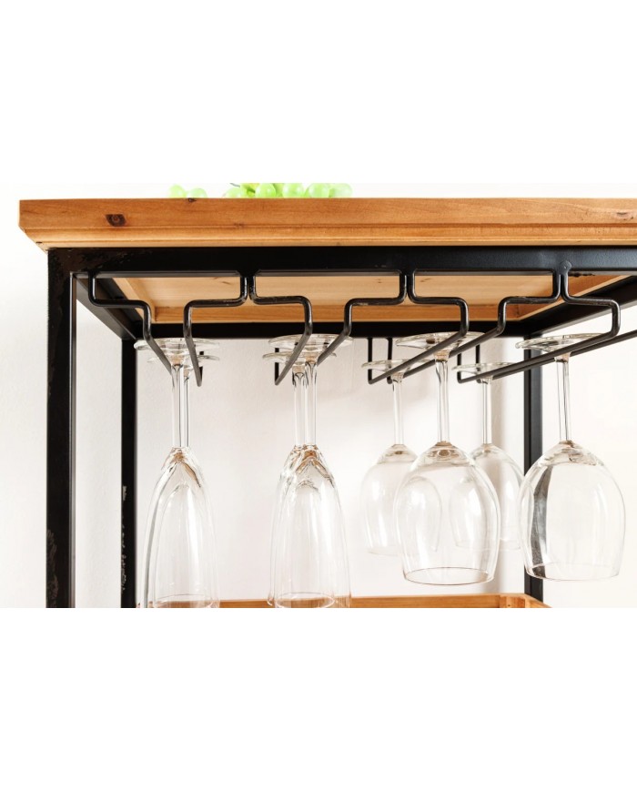 Bar étagère à vin 120cm pour 20 bouteilles et verres en bois de pin BLACK PEARL
