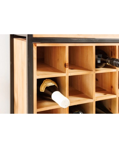 Bar étagère à vin 120cm pour 20 bouteilles et verres en bois de pin BLACK PEARL