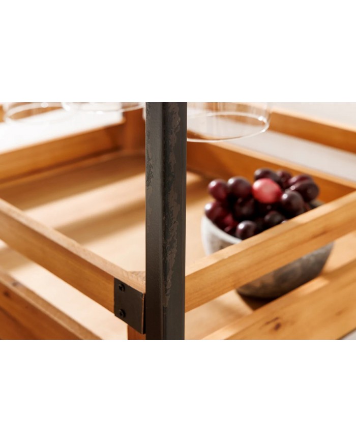 Bar étagère à vin 120cm pour 20 bouteilles et verres en bois de pin BLACK PEARL