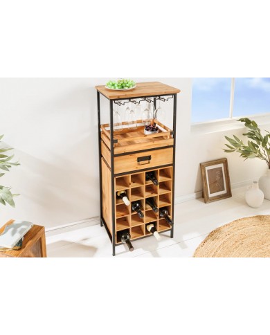 Bar étagère à vin 120cm pour 20 bouteilles et verres en bois de pin BLACK PEARL