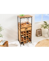 Bar étagère à vin 120cm pour 20 bouteilles et verres en bois de pin BLACK PEARL