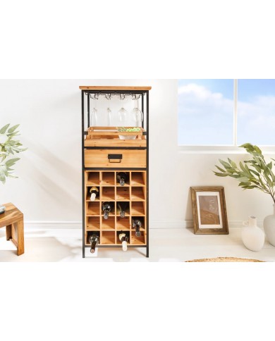 Bar étagère à vin 120cm pour 20 bouteilles et verres en bois de pin BLACK PEARL
