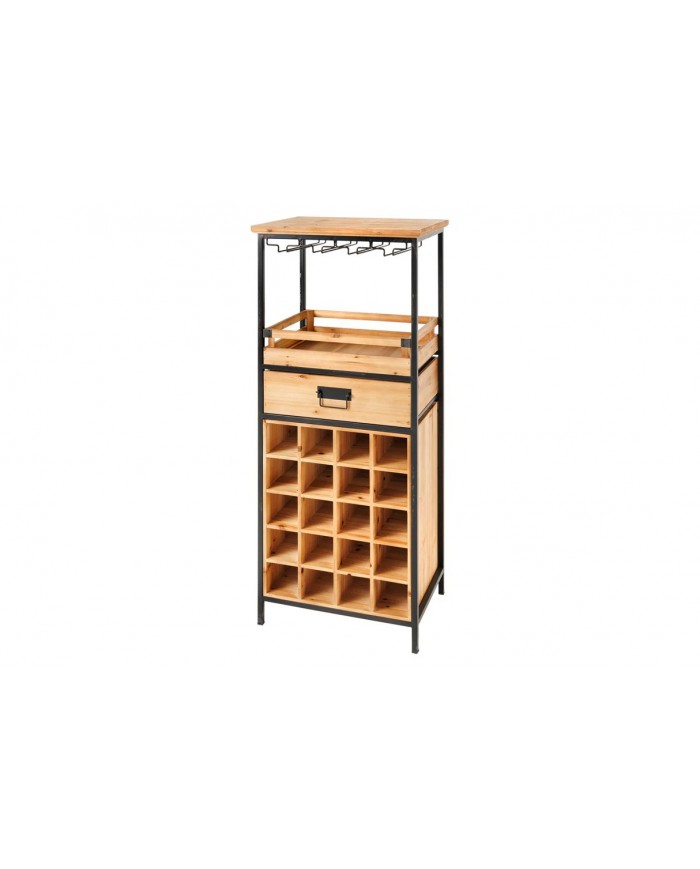 Bar étagère à vin 120cm pour 20 bouteilles et verres en bois de pin BLACK PEARL